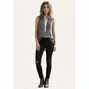 Rag & Bone Sleeveless Pleated Bib Tunic Top – Grey with Ivory Trim – Size 6